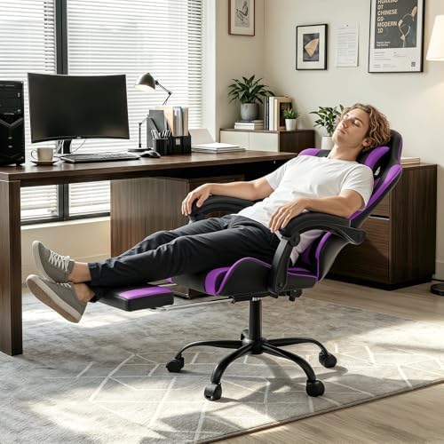 Gaming Chair, Racing Style Computer Gamer Chair, Purple