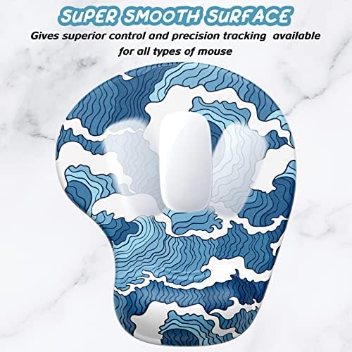 Hsurbtra Ergonomic Mouse Pad with Wrist Rest Support, Gel Mouse Pads with Non-Slip PU Base, Pain Relief Memory Foam Computer Mat, Cute Office Supplies Desk Decro Accessories, Blue Ocean