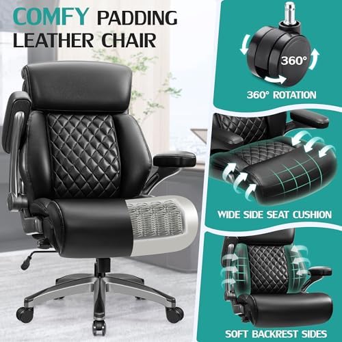 HeroSet 500lbs Executive Office Chair, Big and Tall Home Desk Chairs for Large People, Heavy Duty PU Leather Computer Gaming Chair with Adjustable Lumbar Support & Armrests, Thick Padding for Comfort