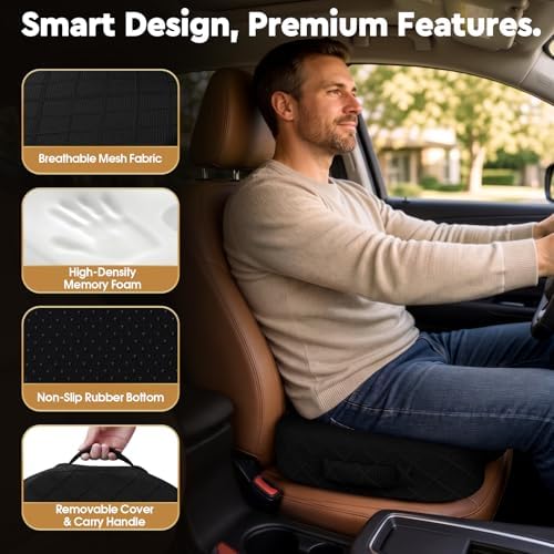 TushGuard Seat Cushion, Memory Foam Office Chair Cushion - Black, Large