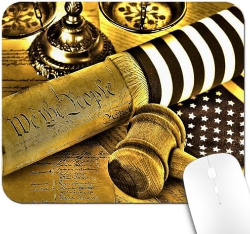 9.5x7.9 Inch Office/Gaming Mouse Pad, U.S. Constitution Scroll We The People, Gavel and Retro American Flag Vintage Design Cute Anti-Slip Mat for Desk