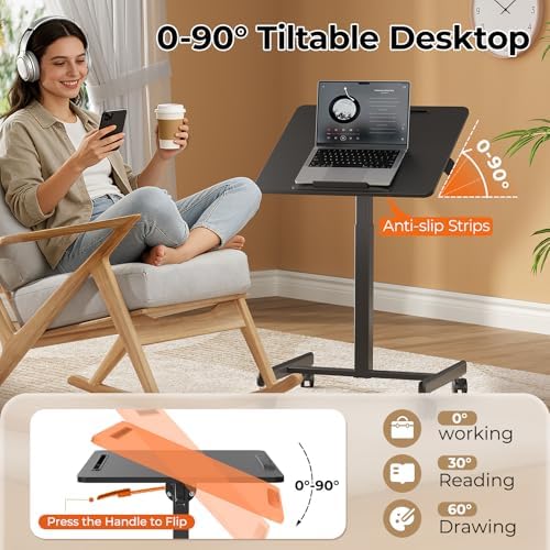 JOY worker 23.6" Small Rolling Standing Desk, 90° Tilt Mobile Laptop Cart