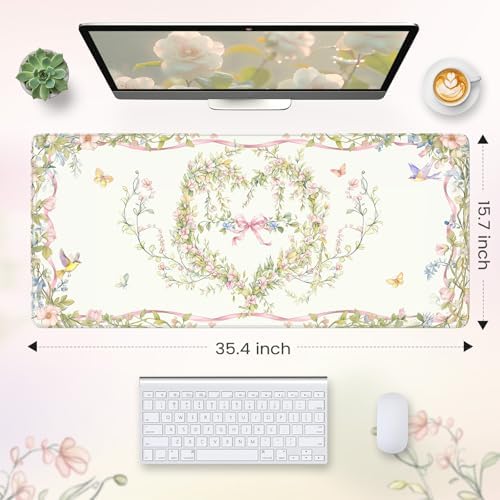 HAOCOO Pink Heart Desk Protector, 35.4" x 15.7" Table Mat for Home Office