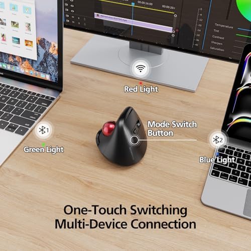 MicroPack Ergonomic Wireless Mouse with Trackball and 5 Adjustable DPI, Easy Thumb Control, Precise & Smooth Tracking. Update Bluetooth Medium-Sized Right Hand Mouse for Laptop, PC, Mac, Windows