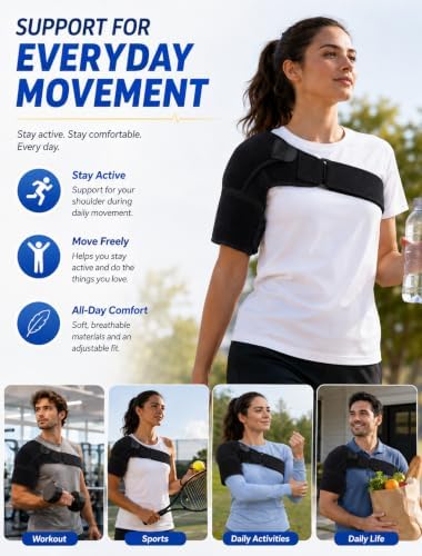 Shoulder Brace 1 Pack, Pain Relief Rotator Cuff & AC Joint Support, Adjustable Compression Sleeve for Men & Women, Fits Left and Right Arm