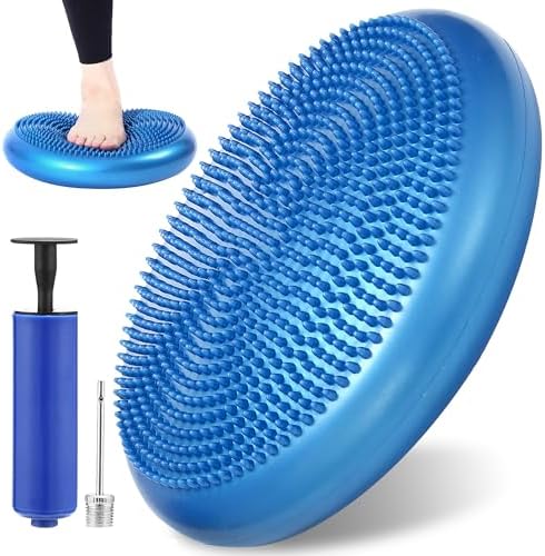 Special Supplies Stability Cushion Balance Pad for Core Strength Trainer and Flexibility, Tactile Sensory Disc for Standing or Sitting, Soft Molded Spike Surface, Includes Air Pump (Blue)