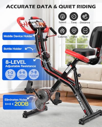 pooboo Folding Magnetic X‑Bike, Upright Exercise Bike for Home Gym
