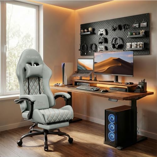 HLDIRECT Massage Recliner Gaming Chair with Footrest for Adults, Blue