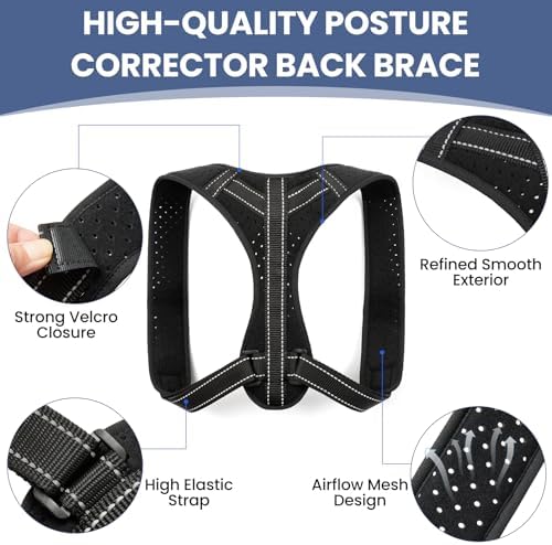 Posture Corrector for Men and Women, Adjustable Back Brace Straightener, Breathable Shoulder, Neck, Clavicle & Mid-Back Support, Relieve Slouching, Hunching, and Back Pain,One Size