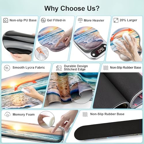4 in 1 Mouse Pad Set with Wrist Rest for Keyboard,Desk Mat,Coaster-Beach