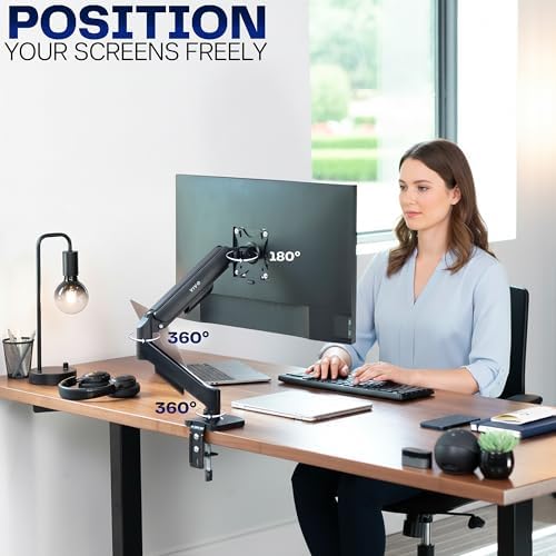VIVO Single Monitor Stand, Fully Adjustable Arm for 17 to 32 inch Screen, Mechanical Articulating Desk Mount, Gaming and Office Setups, VESA 75x75, 100x100, Max 19.8 lbs, Classic, Black, STAND-V001O