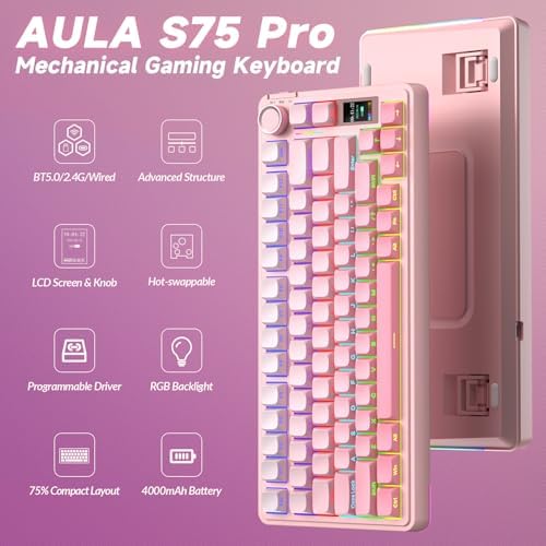 AULA S75 PRO Wireless Mechanical Gaming Keyboard with Screen&Knob, 80 Keys