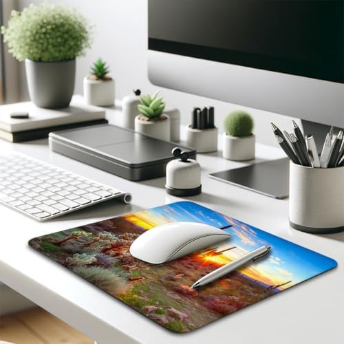 Saguaros At Sunset Scenery Mouse Pad, North American Cactus Desk Mat