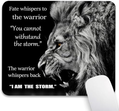 Inspirational Lion Quotes Mouse Pad, Majestic Roar Warrior Fate Desk Mat