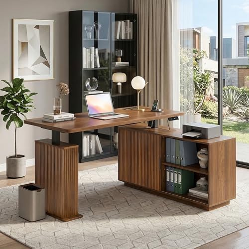 L Shaped Electric Standing Desk, Corner Sit Stand Up Desk, Executive Desk