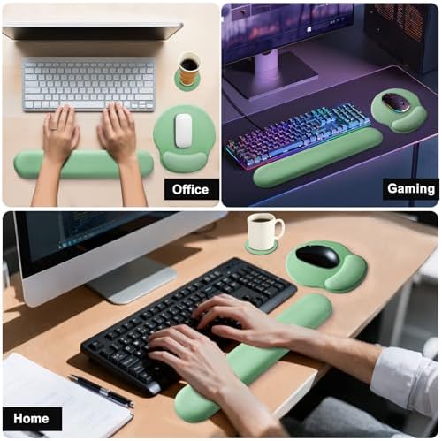 Keyboard Wrist Rest Mouse Pad with Wrist Support, Gaming Mousepad with Non-Slip Base, Ergonomic Mouse Wrist Arm Cushion Support for Home Office Laptop Computer, Easy Typing for Pain Relief, Green