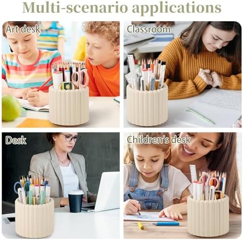 Anyoifax Rotating Pen Holder for Desk Removable Pencil Cup, Small Beige