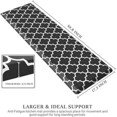 WISELIFE Anti Fatigue Mats for Kitchen Floor, 17.3"x 60", 4/5 Inch, Black