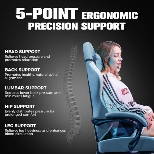 GTPLAYER Gaming Chair Fabric with Pocket Spring Cushion, Big and Tall Gamings Chairs 350LBS High Back Computer Chair with Footrest for Adults Lumbar Support Swivel Game Chair for Office Light Blue