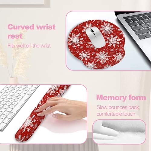 Christmas Snowflakes Keyboard Wrist Rest Pad and Mouse Pad Wrist Support Set,3-in-1 Ergonomic Mouse Pad with Non-Slip Rubber Base for Home Office Game Computers Desk,