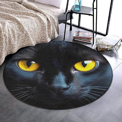 Soft Round Yoga Carpet, Office Chair Decor Round Mat for Carpet and Hardwood Floors Black Cat