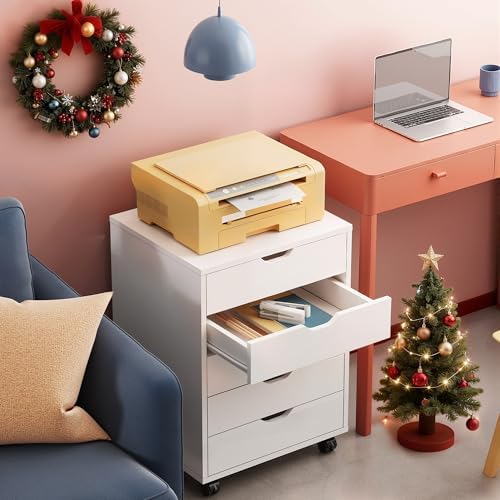DEVAISE 5-Drawer Filing Cabinet Under Desk, Storage file Cabinet, White