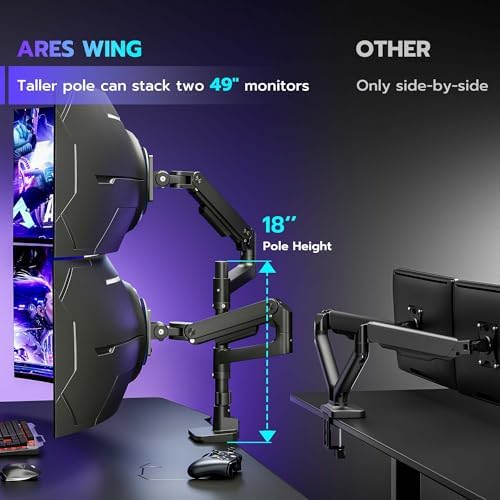 Dual Monitor Arm Desk Mount for 17-49 Inch Monitors Holds 44 lbs, Black