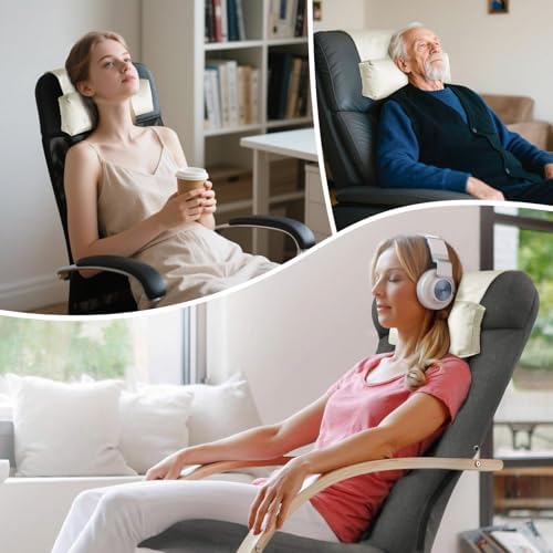 WdFour Velvet Neck & Head Pillow for Recliner Chair, Small Ergonomic Cervical Support Pillow for Home, Office and Travel, Non-Slip Cushion for Tension Relief & Shoulder Comfort (Ivory)