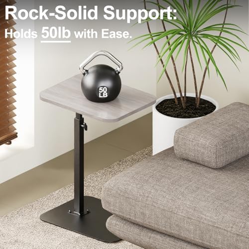 Side Table Sofa Tray for Couch Heavy Metal Base Swivel/Adjustable Height