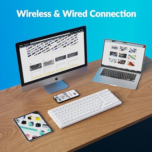 Keychron K4 Pro QMK/VIA Custom Wireless Mechanical Keyboard, Programmable Hot-swappable 100 Keys, RGB Backlight Wired Gaming Keyboard with K Pro Red Switches for Mac/Windows/Linux - White