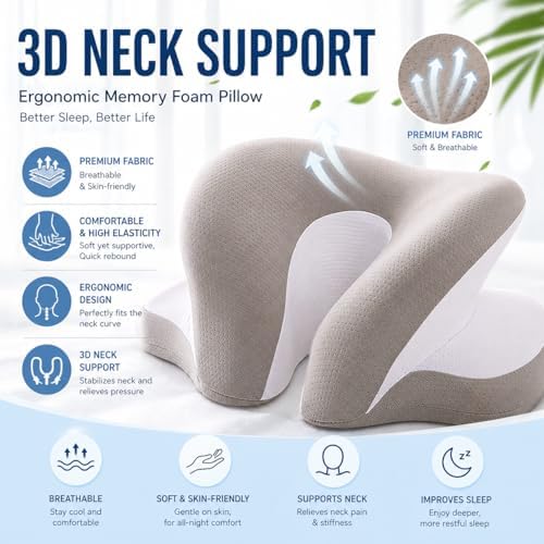 1 PC Cooling U-Shaped Nap Pillow for Desk, Ergonomic Face Down Sleep Cushion, Breathable Memory Foam Lunch Break Pillow for Office, Travel & Students (Morning Mist Gray)