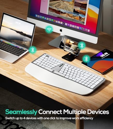 Nulea RT07B Wireless Ergonomic Keyboard - Split Keyboard, Wrist Rest, Natural Typing, Bluetooth and USB Connectivity, USB-C Rechargeable,Compatible with Windows Mac (Grey White)
