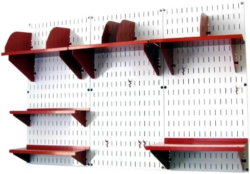 Wall Control Office Organizer Unit Wall Mounted Office Desk Storage and Organization Kit White Slotted Wallboards and Red Accessories