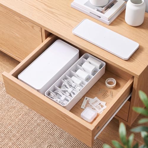 Tatuo Cord Organizer Box with Lid, White, 2 Pack