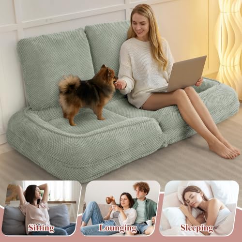 Human Dog Bed, Lazy Sofa Couch, Plush Floor Gaming Chair,5 Adjustable Position, sit, Sleep, fold, Suit to Put in Bedroom, Living Room,Space Saving Design (Green)