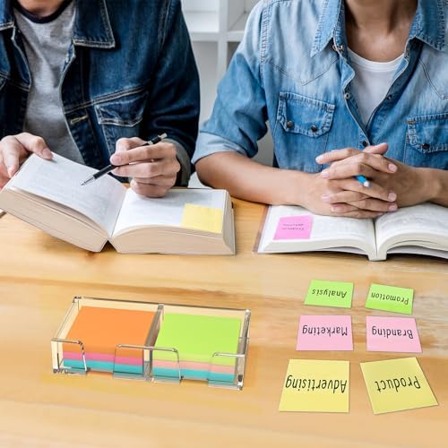 BEEGO Sticky Note Organizer - 3x3 in 2IN1 Crystal Clear Acrylic Notepad Holder Acrylic Sticky Note Dispenser Cute Memo Holder (NO Pads) for Dorm Room Office Desk Organization
