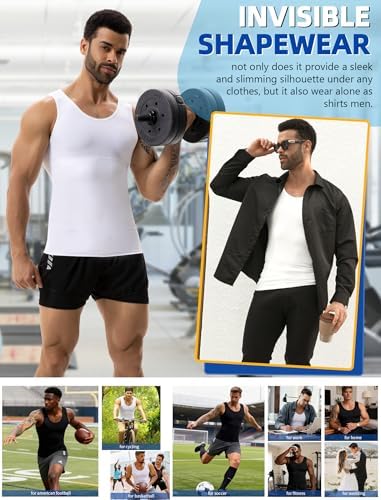 MISS MOLY 2 Pack Compression Shirt Mens Shapewear Tummy Control Posture Corrector Undershirt Tank Sleeveless Top Shaper