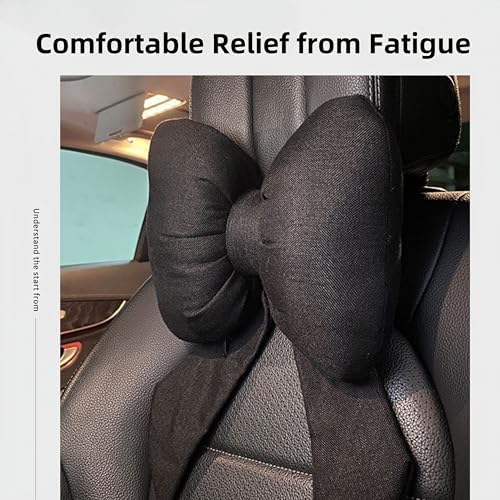 2PCS Chic Car Headrests with Bow-Shaped Cotton Linen Bowknot Neck Pillows for Cozy Road Trip & Cute Interior Decoration (Black)
