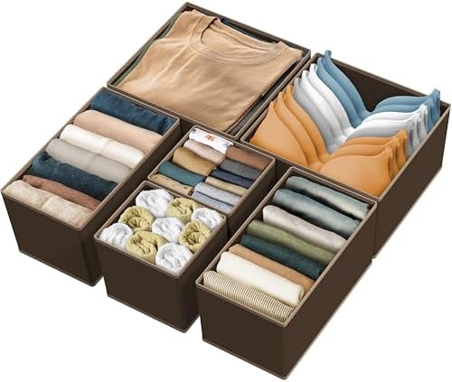 Simple Houseware Underwear Drawer Organizer, Set of 6, Brown