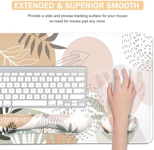 4-in-1 Large Mouse Pad, Keyboard Wrist Rest Pad & Wrist Support Mousepad Set, Extended Desk Pad Waterproof Desk Mat for Home Office Study Game - Leave