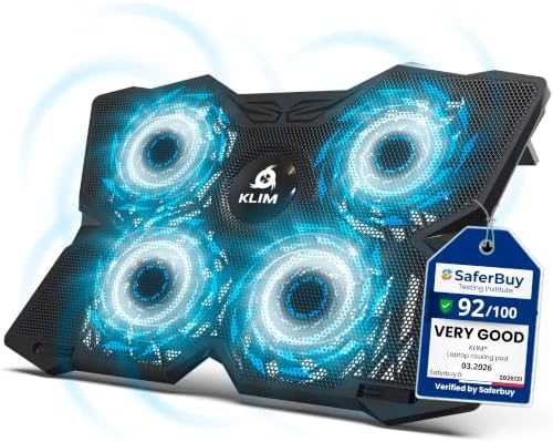 KLIM Wind Laptop Cooling Pad - More Than 500,000 Units Sold - New Version - Powerful Rapid Action Laptop Cooler - Laptop Stand with 4 Cooling Fans - 2 USB Ports - PC Mac PS5 PS4 Xbox One - Diamond