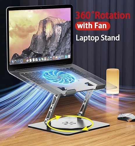 Adjustable Laptop Stand with Cooling Fan & 360 Rotating Base