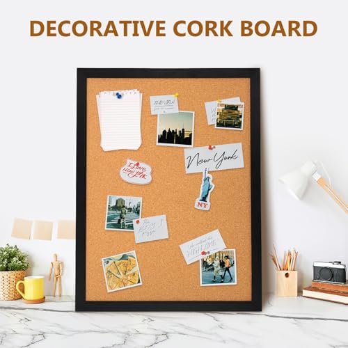 DOLLAR BOSS Cork Board for Wall 24"x18", Black Wood Framed Bulletin Board
