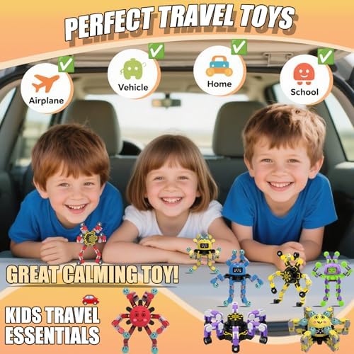 4Pcs Transformable Fidget Spinners for Kids Sensory Fidget Toys Teens Quiet Airplane Road Trip Travel Activities Essential Autism ADHD Easter Basket Stuffers Gifts for Boys Girls Toddlers B