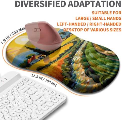 Ergonomic Joint Wrist Support Mouse Pad with Memory Foam Cushion Massage Bump, Carpal Tunnel Pain Relief Mousepad Slope Design for Wrist Rest, 11.8x7.9 in, Warm Sun