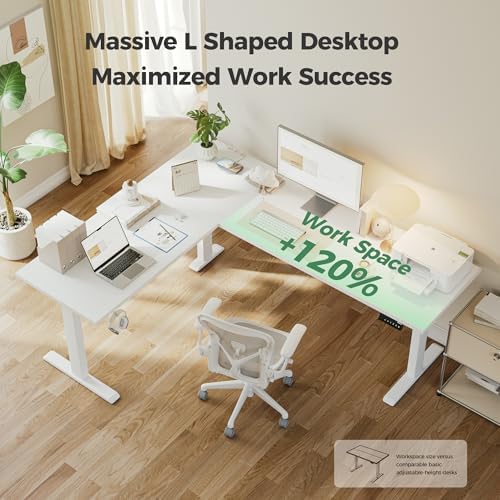 Agilestic L Shaped Electric Standing Desk Adjustable Height, 75 Inch, White