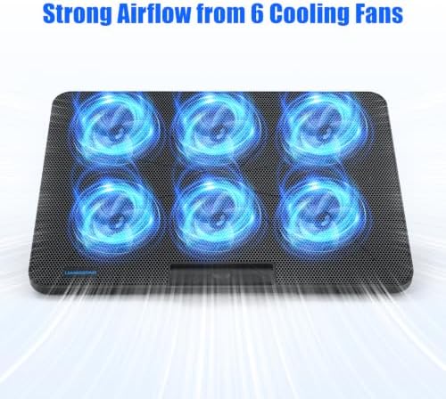 LIANGSTAR Laptop Cooling Pad, Laptop Cooler with 6 Quiet Fans for 12-17 Inch Notebook Gaming Fan Stable Stand, 7 Height & Wind Speed Adjustable, 2 USB Port & Phone Holder (Black)