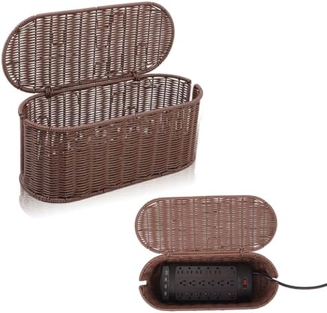 Cable Management Box, Handmade Rattan Cord Organizer for Power Strip