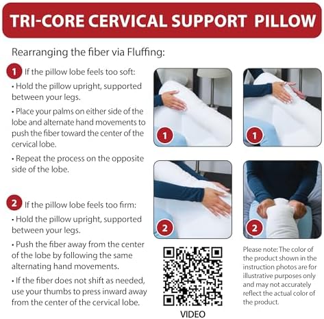 Tri-Core Ergonomic Cervical Pillow Neck Pain Relief Petite Size Firm Blue