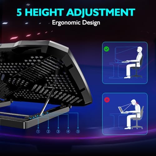 AIMIUZI Laptop Cooling Pad Laptop Cooler Stand, Laptop Fan Cooling Pad for 12-15.6 Inch Laptop Notebooks, 5 Quiet Fans, 5 Angle Adjustable Laptop Cooling Stand (Black)